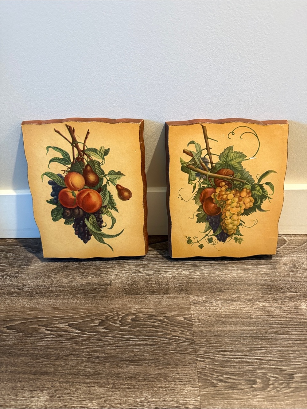 Vintage Mallard Framed Fruit Wall Plaques Set of 2 Rustic Kitchen Wall Decor